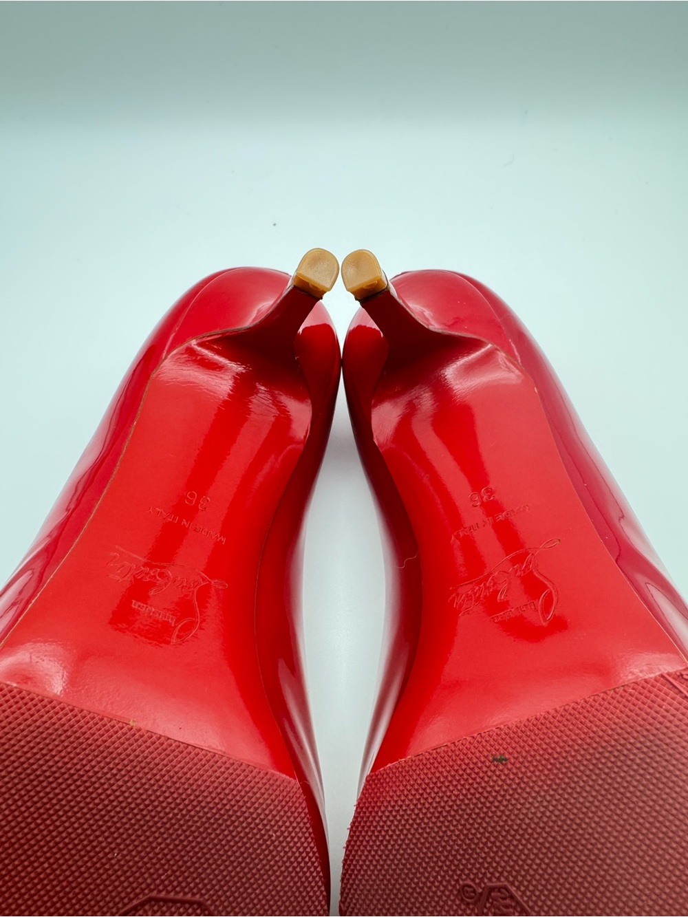 Christian Louboutin Red Patent Leather Peep Toe Platform Pumps Heels EU 36 - Picture 7 of 7